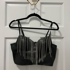 Rhinestone Leather Bustier Longline Top